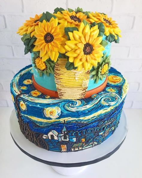 Gogh Cake, Torte Creative, Artist Cake, Torte Cupcake, Crazy Cakes, Painted Cakes, Edible Art, Fancy Cakes, Cake Creations