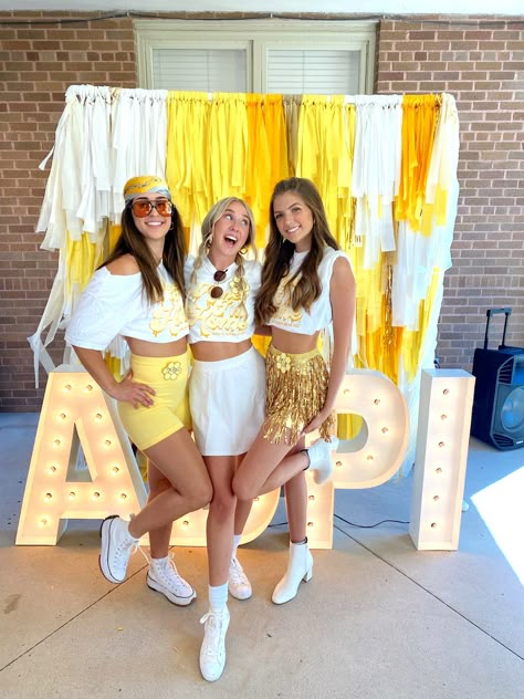 Big Little Outfits, Cheer Camp Ideas, Theta Bid Day, Work Week Themes, Sorority Work Week, Sorority Recruitment Themes, Honey Bee Theme, Joy Comes In The Morning, Sorority Themes