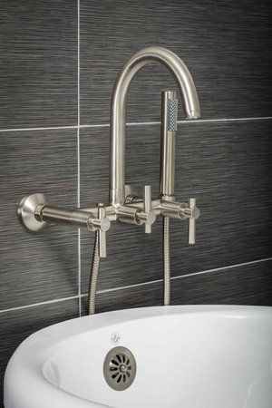 Wall Tub Filler, Tub With Wall Mount Faucet, Wall Faucet For Freestanding Tub, Tub Filler Wall Mount, Wall Mount Tub Filler, Wall Mounted Tub Filler, Free Standing Bath Tub Wall Mount Faucet, Champagne Bronze Bathroom, Free Standing Tub Faucet Wall Mount