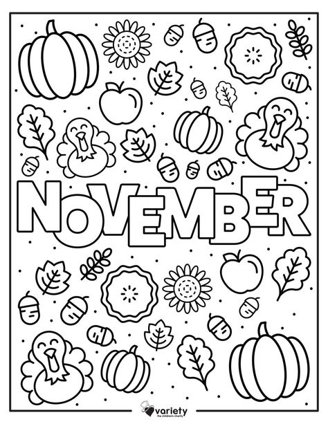 Celebrate the Thanksgiving season by downloading and coloring this free printable with your family! Coloring Pages November, November Colouring Pages, November Elementary Activities, November Coloring Sheets, November Coloring Pages, Learning Coloring Pages, Fun Coloring Pages For Kids, Month Coloring Pages, Autumn Coloring Pages