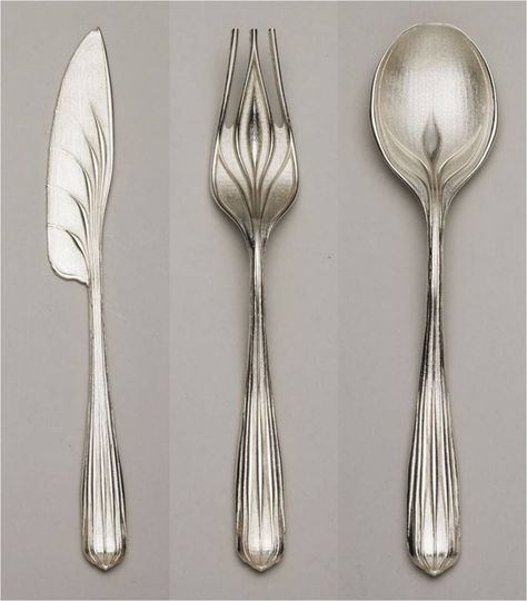 surreal silverware by Greg Lynn Vintage Cutlery, Wallpaper Vintage, Flatware Set, Kitchen Stuff, Forks, Kitchen Utensils, Spoons, Flatware, Different Types