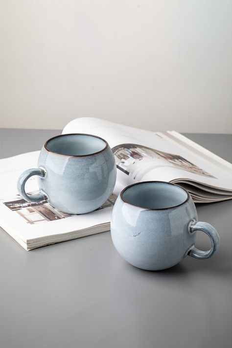 Beautiful Appearance, High Quality, Cheap Price🥰 Blue And White Mugs, Hug Mug, Blue Mugs, White Mugs, Coffee Cup Set, Reactive Glaze, Buy Coffee, Stoneware Mugs, Ceramic Cup