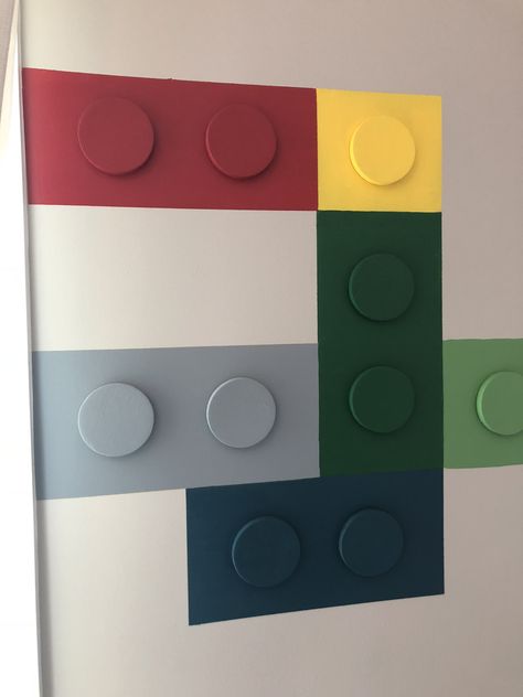 Lego painted blocks or use vinyl  foam circles Lego Bedroom Ideas Boys, Small Bedroom Color Ideas, Lime Green Rooms, Lego Themed Bedroom, Green Boys Room, Small Bedroom Colours, Painted Blocks, Lego Room Decor, Ideas Para Cuartos