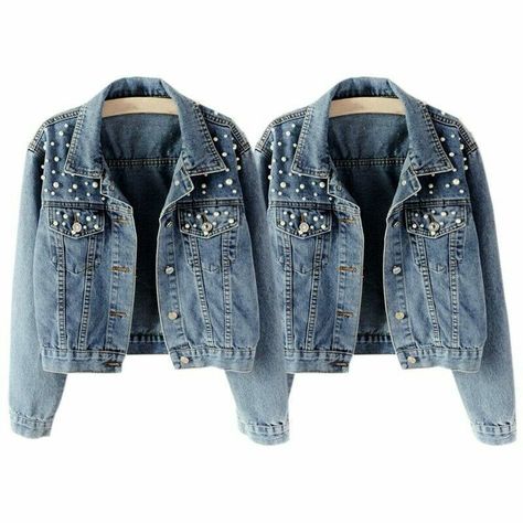 Fashionable Style Plus Size Women's Pearl Denim Jacket Loose Fit Casual Bike Party Outfit Plus Size, Vestiti In Jeans, Fitted Jean Jacket, Elegante Y Chic, Oversized Jean Jacket, Vintage Jean Jacket, Jeans Claro, Stretch Denim Fabric, Jean Jacket Women