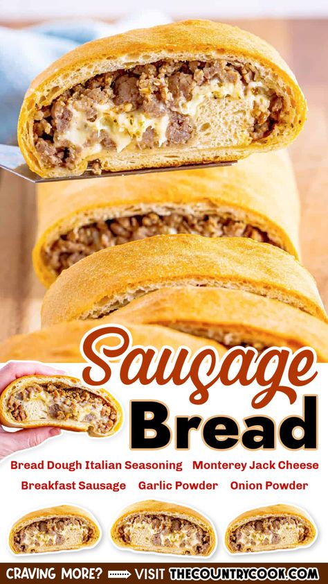 Sausage Bread Roll Recipe, Things To Make With Frozen Bread Dough, Sausage Bread With Pizza Dough, Sausage Bread With Frozen Bread Dough, Sausage Stuffed Bread, Sausage Cheese Bread, Sausage Bread Recipe, Football Brunch, Bread Ring