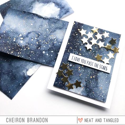 Galaxy Background Cards with Cheiron Diy Watercolor Cards, Diy Birthday Invitations, Spreading Kindness, Galaxy Theme, Narnia Books, Galaxy Background, Scrapbook Background, Star Cards, Making Cards