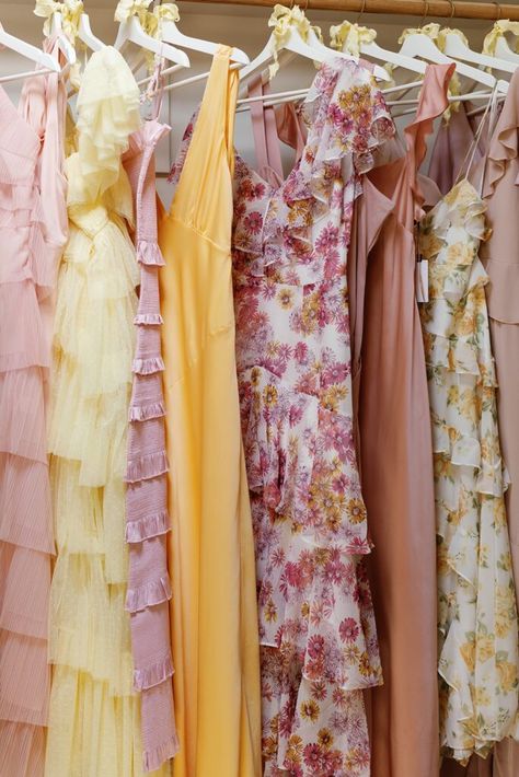 Summer Brides Maid Dresses, Pastel Wedding Aesthetic, Pink And Yellow Bridesmaid Dresses, Wild Flower Bridesmaid Dresses, Whimsical Bridesmaid Dresses, Multicolor Bridesmaid Dresses, Multi Colored Bridesmaid Dresses, Multicolored Bridesmaids Dresses, Floral Bridesmaid Dresses Mismatched