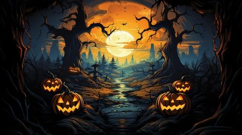 Photo halloween pumpkin with a full moon... | Premium Photo #Freepik #photo Halloween Desktop Wallpaper, Tshirt Artwork, Scary Images, Pumpkin Wallpaper, Halloween Wallpaper Cute, Pumpkin Vector, Halloween Frames, About Halloween, Abstract City