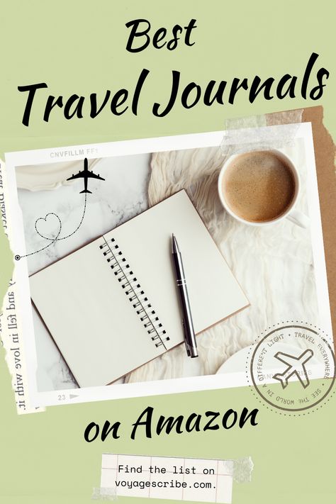 Best Travel Journals on Amazon, written around picture of open travel journal Amazon Journals, Best Journals, Journals On Amazon, Best Notebooks, Best Travel Journals, Travel Journal Ideas, Writing Journals, Nomad Life, Digital Nomad Life