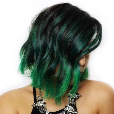 Green Balayage, Green Hair Ombre, Black And Green Hair, Emerald Hair, Hair Luxury, Dark Green Hair, Colored Hair Tips, Blonde Lace Front Wigs, Dark Brown Hair Color