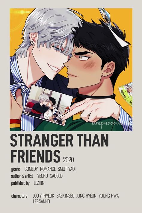 Manhwa Poster, Stranger Than Friends, Anime English, Japanese Animated Movies, Friends Poster, Gay Comics, Anime Printables, Anime Titles, Anime Poster