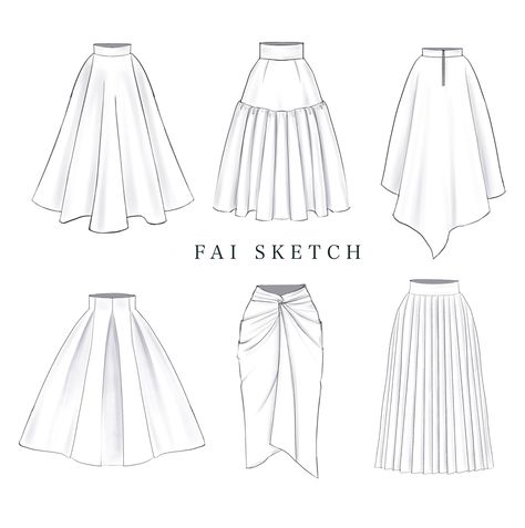 Skirt Drawings Sketches, Pencil Skirt Illustration, Pleated Skirt Technical Drawing, Fashion Ideas Drawing, Skirt Flat Sketch, Skirt Template, Skirt Illustration, Skirt Drawing, Fashion Design Classes