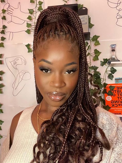 Braids W Curly Ends, Brown Box Braids, Brown Braids, Butterfly Locs, Banana Hair Clips, Big Box Braids Hairstyles, Banana For Hair, Box Braids Hairstyles For Black Women, Braids Hairstyles Pictures