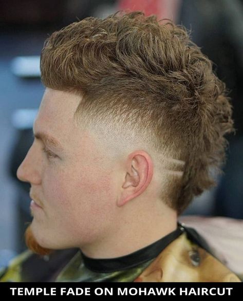 Get this modern temple fade on mohawk haircut for the makeover you've been wanting! See all of the details for this style by tapping Visit and you'll also see the remaining 22 eye-catching mohawk fade haircuts for a fresh new style. // Photo Credit: @peteyrock_thebarber on Instagram Taper Fade Mohawk, Short Curly Mohawk, High Top Fade Haircut, Top Fade Haircut, Mohawk Fade, Temple Fade, Fade Mohawk, Burst Fade Mohawk, Mid Skin Fade