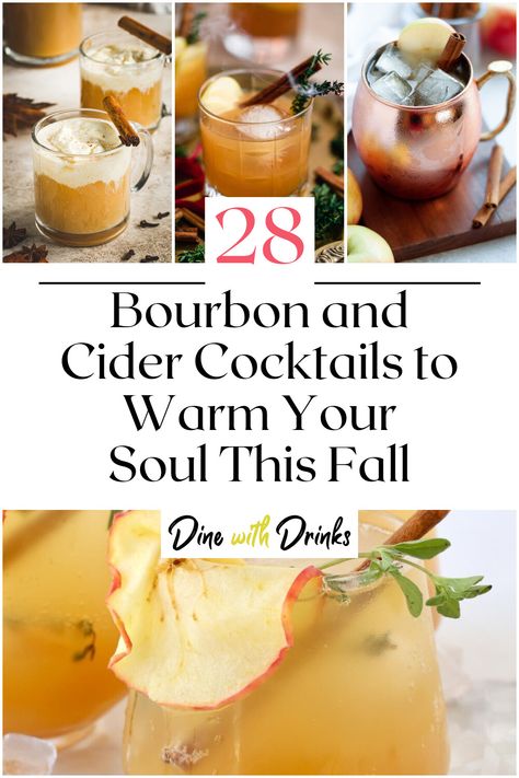 Collage of 4 bourbon and cider cocktails. Cider Cocktail Recipes, Bourbon Cider, Best Bourbon, Cider Cocktail, Bourbon Cocktail Recipe, Fall Drink, Cider Cocktails, Autumn Dining, Best Bourbons