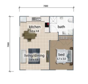 Granny Pod Floor Plans Layout, Bedsitter Plan Ideas, Granny Suite Ideas, Garage Conversion Apartment Granny Flat, Backyard Granny Flat, Studio Granny Flat Plans, Multiresidential Plans, Flatlet Ideas Granny Flat, Granny Suites Floor Plans