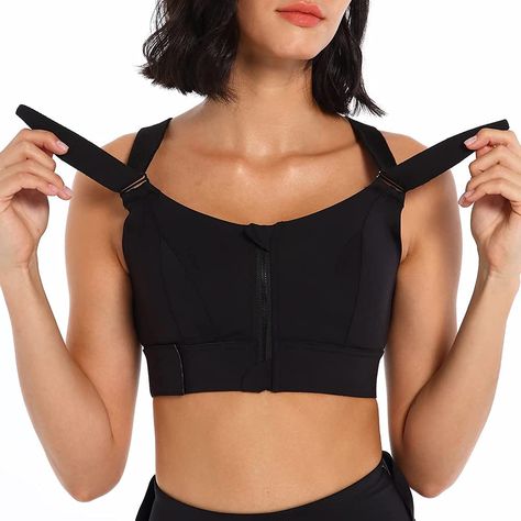 AGJMXX Workout Running Sports Bras for Women High Impact High Support Zip Front Adjustable Shoulder Straps Cross Back Crop Top1 Black, X-Large at Amazon Women’s Clothing store Front Zip Sports Bra, Hiit Training, Better Posture, Play Tennis, Yoga Bra, Sport Bh, Sport Bra, How To Do Yoga, Sport Running