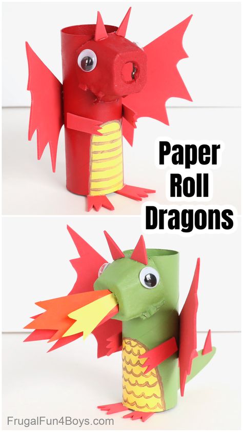 Paper Roll Dragon Craft - Fun kids craft! Make fire breathing dragons out of toilet paper rolls or paper towel rolls. Dragon Craft, Rolled Paper Art, Toilet Paper Crafts, Dragon Crafts, Fire Breathing, Simple Craft, Toilet Paper Roll Crafts, Paper Roll Crafts, Paper Towel Roll Crafts