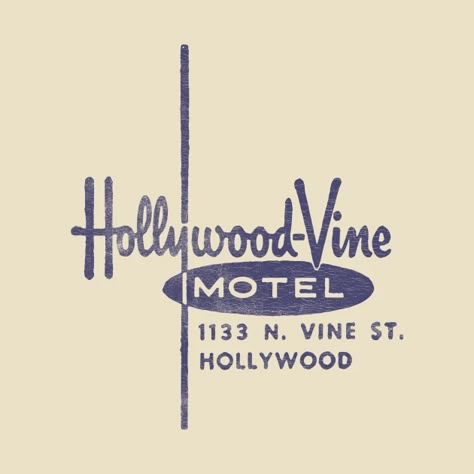 Hollywood & Vine Motel - Vintage Motel - T-Shirt | TeePublic Motel Graphic Design, Vintage Bar Matchbook, Vintage Motel Signs, Vintage Matchbook Design, Mid Century Typography, Vintage Hotel Logo, Vintage Hotel Branding, Vintage Motel Aesthetic, Mid Century Branding