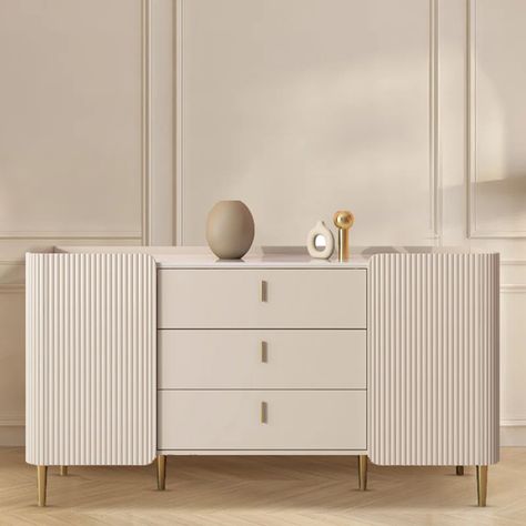 Everly Quinn 55.12'' Sideboard | Wayfair Luxury Sideboard, Showcase Cabinet, Plate Storage, Solid Wood Sideboard, Sintered Stone, Kitchen Cabinet Storage, Wood Sideboard, Sideboard Furniture, Side Cabinet