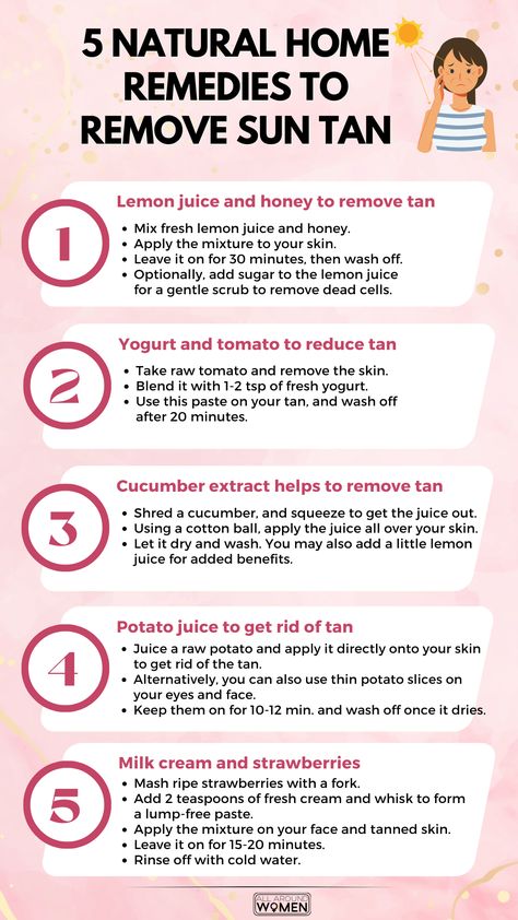 5 Natural Home Remedies To Remove Sun Tan, Sun tan Sun Damaged Skin Remedies, Detanning Skin Home Remedies, Suntan Removal Remedies, Detanning Skin, Tan Removal Remedies, Tan Removal Home Remedies, Remove Tan From Face, Get Rid Of Tan, Skin Tan Removal