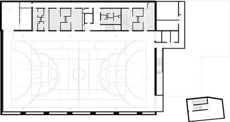 ZAC del Lilas Multi-Purpose Building,Floor Plan Multi Purpose Hall Plan, Multi Purpose Hall, Building Floor Plan, Basketball Gym, Hall Flooring, Sport Hall, Church Building, Floor Plan, Arch