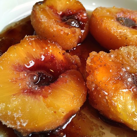 Southern Fried Peaches Country Peach Dumplings, Cooked Peaches Recipe, Pan Seared Peaches, Southern Fried Peaches, Spiced Peaches Recipe, Fried Peaches Recipe, Candied Peaches, Fried Peaches, Easy Cooking Ideas