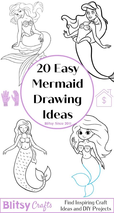 20 Easy Mermaid Drawing Ideas - How To Draw A Mermaid Mermaid Drawing Ideas, Realistic Mermaid Drawing, Easy Mermaid Drawing, Mermaid Tail Drawing, Draw A Mermaid, Mermaid Tutorial, Diy Mermaid Tail, Evil Mermaids, Sketch Outline