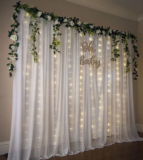 🌾🕊 Live Life In Full Bloom 🕊🌾⁣ ⁣ A flower backdrop hire with a personalisation of your choice to suit any celebration;⁣ ⁣ 💭 Wooden Banner… | Instagram Backdrop With Flowers And Lights, Floral And Lights Backdrop, Wedding Backdrop Fairy Lights, Light Backdrop Diy, Twinkle Lights Backdrop, Fairy Light Curtain Backdrops, Greenery Backdrop With Lights, Natural Backdrop Ideas, Curtain Flower Backdrop