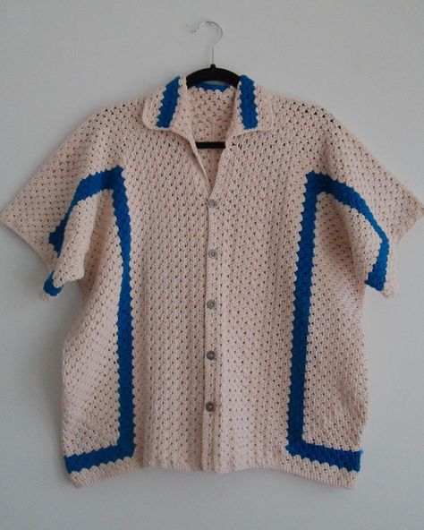 Crochet Men’s Button Up, Crochet Hexagon Button Up, Crochet Button Down, Crochet Button Up, Hexagon Shirt Crochet, Crochet Collared Shirt, Crochet Hexagon Shirt, Crochet Button Up Shirt, Hexagon Crochet Cardigan