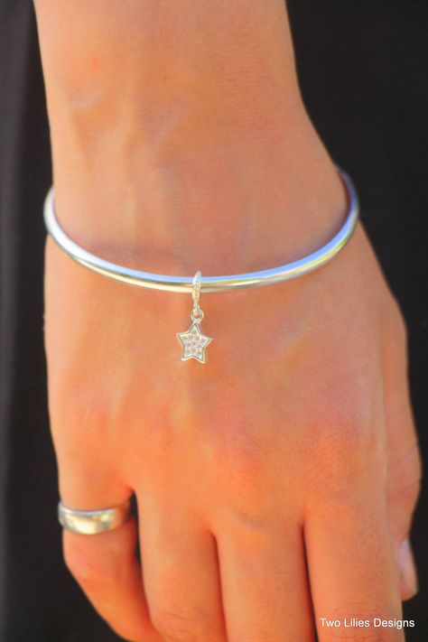 Silver Bangle Bracelet, Thick Women Bracelet, Sparkly Star Charm Jewelry, Bold Statement Bracelet, Sturdy Bangle Bracelet, Handmade Bracelet Bracelet Thick, Silver Bracelet For Women, My Little Star, Ladies Bangles, Silver Bangle Bracelet, Bracelet Metal, The Bangles, Women Bracelet, Star Bracelet