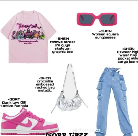 Pink Dunks Outfit Ideas Shein, Active Fushia Dunk Outfit, Pink And White Dunks Outfit Ideas, Fuschia Dunks Outfit, Fuchsia Outfit, Dunk Outfits, Pink Dunks, White Dunks, Dunk Outfit