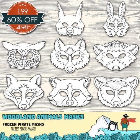 60% OFF SALE Woodland Forest Animals Printable Coloring Masks | Etsy Squirrel Printable, Wolf Printable, Cookie Template, Printable Coloring Masks, Owl Printable, Book Club Activities, Woodland Party Decorations, Fox Printable, Coloring Mask