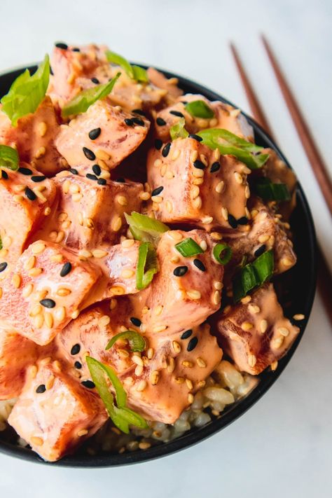 Spicy Ahi Tuna, Spicy Salmon Bowl, Spicy Tuna Poke, Tuna Poke Recipe, Tuna Poke Bowl Recipe, Ahi Tuna Poke, Sushi Grade Tuna, Poke Recipe, Tuna Poke Bowl