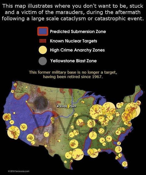 This map illustrates where you don't want to be, stuck and a victim of marauders during the aftermath following a large scale cataclysm or catastrophic event. #terravivos #nucleartargets #blastzone #cataclysm #bunkers #shtf #preparedness Nuclear Shelter, Underground Bunkers, Secret Bunker, Bunker Hill Monument, Doomsday Bunker, Military Bunkers, Underground Shelter, Shtf Preparedness, Doomsday Prepping