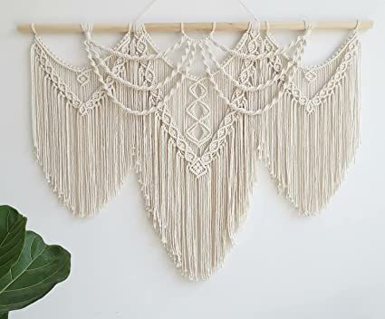 Amazon.com: large macrame wall hanging - Boho Tapestry Macrame Wall Decor Art- Chic Bohemian Handmade Woven Tapestry Home Decoration for Bedroom Living Room Apartment Wedding Party - 43"x32" (Beige-fringe) : Home & Kitchen Teen Boho Bedroom Ideas, Declutter Living Room, Boho Teen Bedroom, Plants For Bedroom, Extra Large Macrame Wall Hanging, Best Plants For Bedroom, Boho Bedroom Wall Decor, Teen Room Ideas, Tapestry Macrame