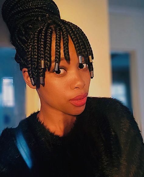 The Internet’s Best Braided Bang Looks - Un-ruly Short Braids With Fringe, African Braids With Bangs, Fringe Braids For Black Women, Braids With Fringe Black Women, Cornrow Ponytail With Bangs, Braids With Bangs For Black Women, Braided Hairstyles With Bangs, Box Braids With Bangs, Styles Of Bangs