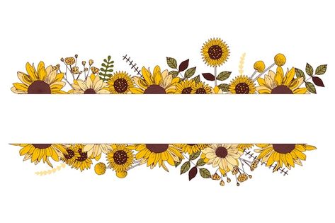 Sunflower Frame Background, Sunflower Border Design, Sunflower Border, Sunflower Frame, Hand Drawn Sunflower, Sunflower Sketches, Drawn Sunflower, Sunflower Images, Sunflowers Background