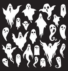 Set of white ghosts halloween Royalty Free Vector Image Horror Silhouette, Elf Cartoon, Ghost Silhouette, Scary Gift, Fly Drawing, Flying Ghost, Ghost Drawing, Halloween Symbols, Scary Face