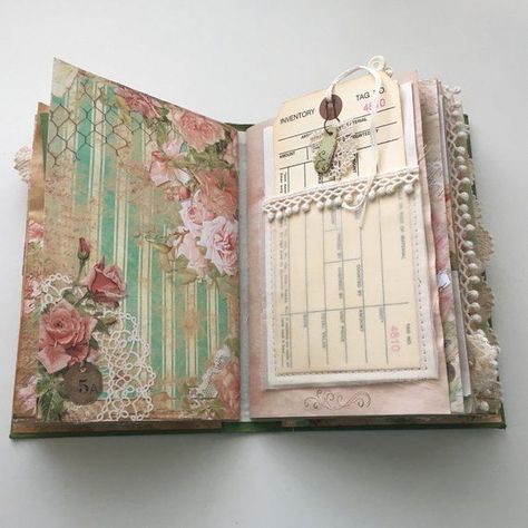 Shabby Chic Junk Journal 08E Shabby Chic Journal Pages, Repurposed Books, Shabby Chic Journal, Journal Embellishments, Shabby Chic Cards, Keepsake Journal, Diy Journal Books, Bookmaking, Fabric Journals