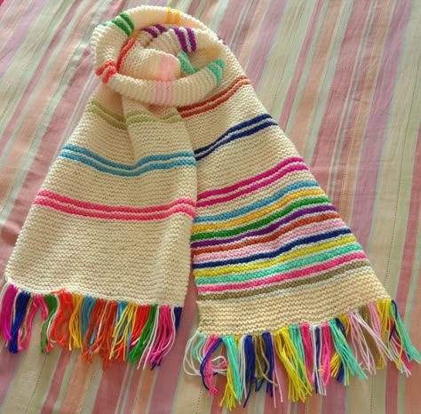 Crochet Scarf Multicolor, Striped Scarf Knit Pattern, Stripe Scarf Knit, Crochet Womens Scarf, Colourful Scarf, Easy Scarf Knitting Patterns, Circular Knitting Machine, Crochet Scarf Pattern Free, Scarf Knitting