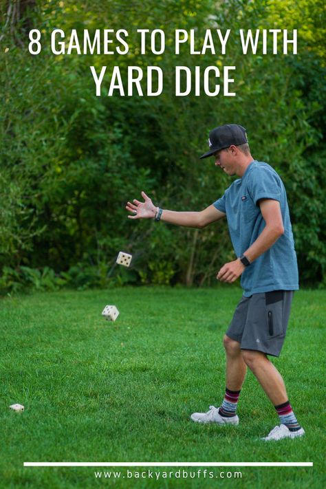 Young man playing with yard dice at a park with green grass Games With Dice, Family Yard Games, Yard Yahtzee, Yard Dice, Outdoor Party Games, Quick Games, Snake Eyes, Yard Games, Backyard Games