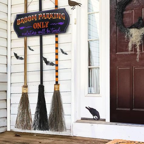 Halloween Decorations - Halloween Decor - Hocus Pocus Cute Decoration Clearance for Front Porch Wall Home Office Indoor Outdoor #AD Broom Decorations, Broom Parking Sign, Hocus Pocus Decor, Halloween Package, Broom Parking, Witch Brooms, Witches Brooms, Halloween Brooms, Porch Wall Decor