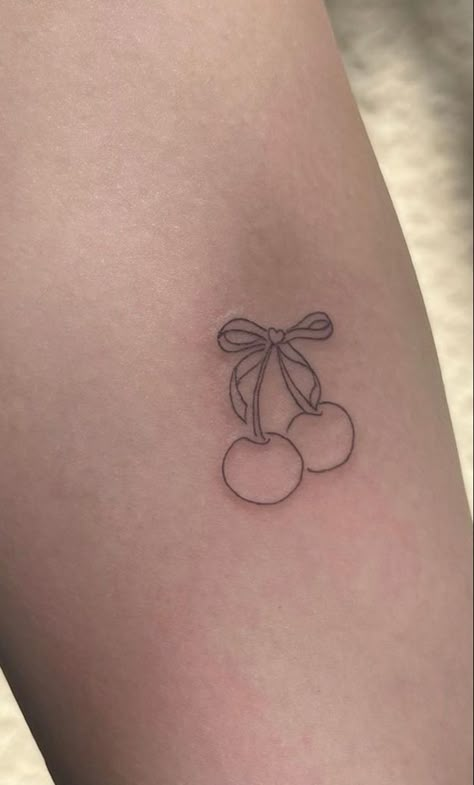 Coquette Tattoo Ideas, Coquette Tattoo, Ipad Work, Cherry Tattoo, Small Girly Tattoos, Cherry Tattoos, Ribbon Tattoos, Bow Tattoo, Petite Tattoos