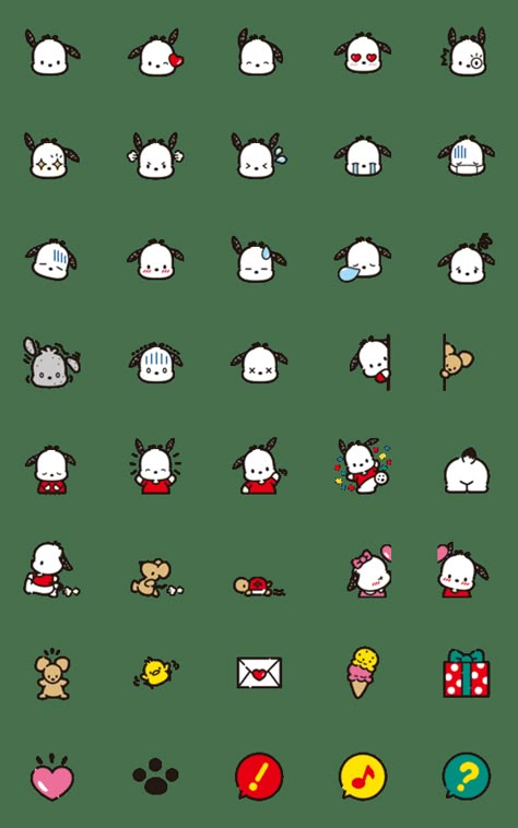 Pochacco Emoji – LINE Emoji | LINE STORE Pochacco Emoji, Pochacco Stickers Printable, Pochacco Tattoo Ideas, Pochacco Tattoo, Pochacco Icons, Line Emoji, Stile Harry Potter, Kitty Drawing, Hello Kitty Drawing