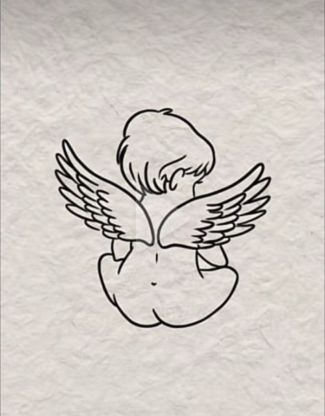 Minimalist Tattoo Outline, Simplistic Angel Tattoo, Cherub Baby Tattoo, Miscarried Tattoo Ideas Simple, Cherub Angel Tattoo Simple, Baby Cherub Tattoo, Angel Line Art Tattoo, Angel Cherub Tattoo, Simple Angel Tattoo