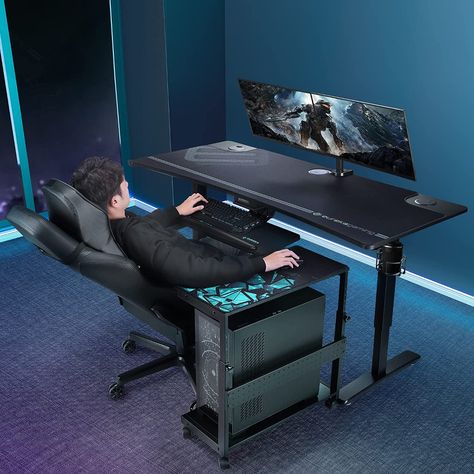 AmazonSmile : EUREKA ERGONOMIC Height Adjustable Computer Tower Stand, ATX-Case CPU Holder Under Desk Printer Cart Mobile PC Laptop Standing Table Home Office Gaming Accessories W Rolling Wheels & Mouse Pad, Black : Office Products Custom Gaming Desk, Computer Table Design, Gaming Sofa, Home Office Gaming, Pc Gaming Desk, Table Pc, Adjustable Computer Desk, Tower Stand, Computer Tower