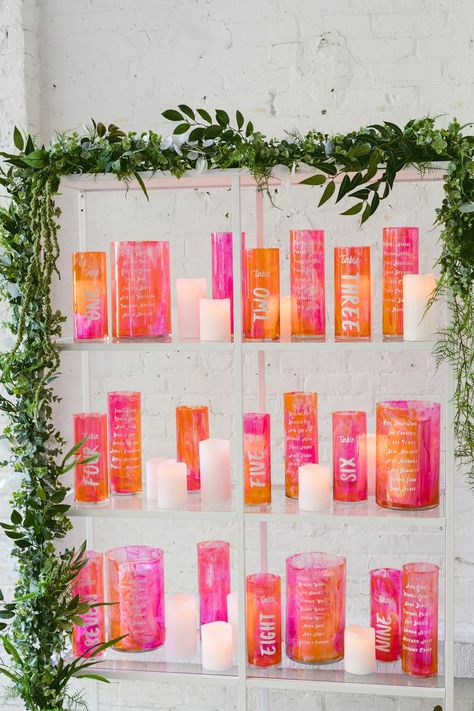 Diy Tintedglass Seatingchart Ruffled 014 Wedding Trends 2023 Decoration, Orange And Pink Wedding, Diy Calligraphy, Boda Mexicana, Face Products, Orange Wedding, Seating Plan, Cricut Machine, Seating Chart Wedding