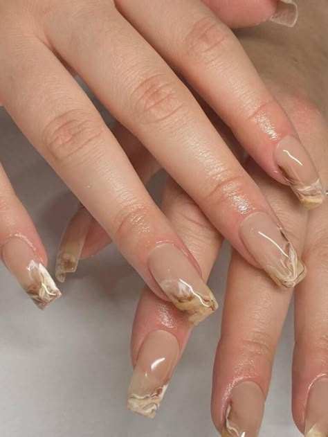 Beige marbled French tips Beige Nail Designs, Ivory Nails, Beige Nail, Beige Nails Design, Purple Ombre Nails, New Nail Designs, Beige Nails, French Tip Acrylic Nails, French Nail Designs