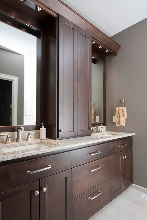 Baths / Master Baths - Transitional - Bathroom - Minneapolis - by Christian Brothers Cabinets | Houzz Bathrooms With Brown Cabinets, Master Bath Dark, Transitional Master Bath, Master Baths, Dark Wood Cabinets, Brown Cabinets, Transitional Bathroom, Master Bath Remodel, Bath Remodel